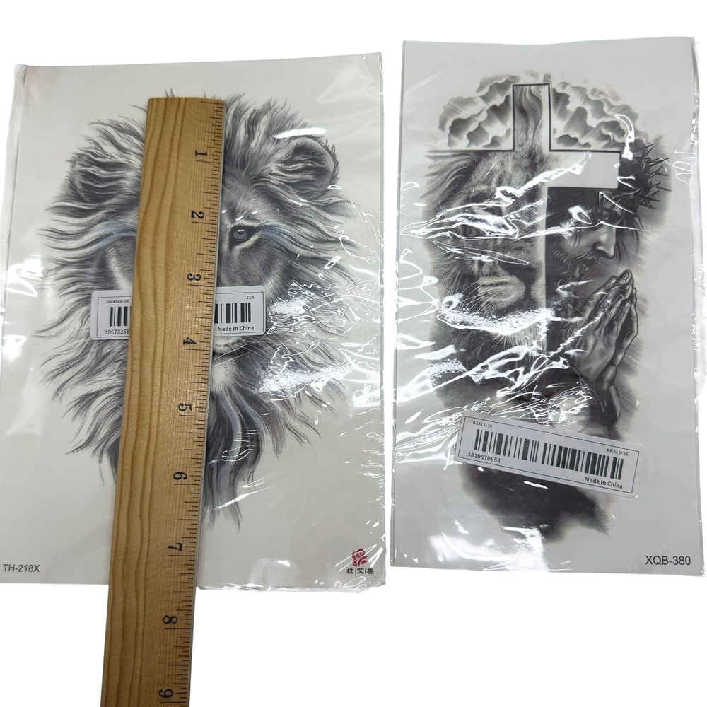 Generic Temporary Tattoo Stickers 3 Pack Lion Jesus Cross Black Gray NEW - Picture 5 of 7